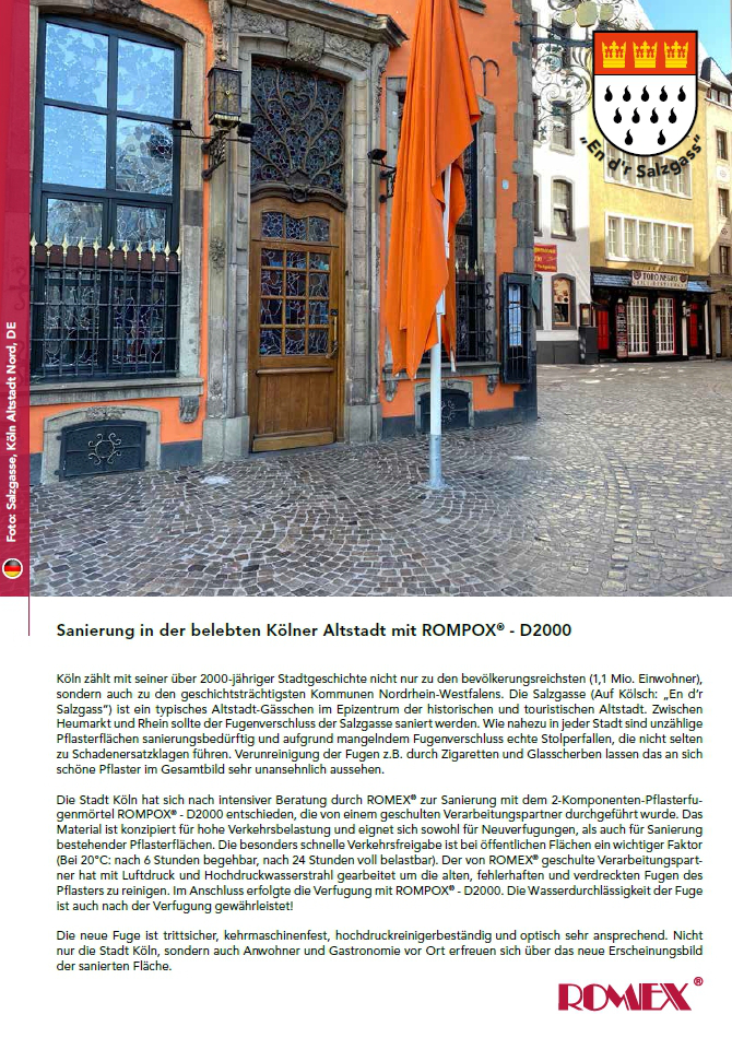 Project Report Pavement Grout Salzgasse Cologne